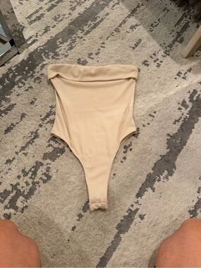 Womens Strapless Ribbed bodysuit  -cream beige